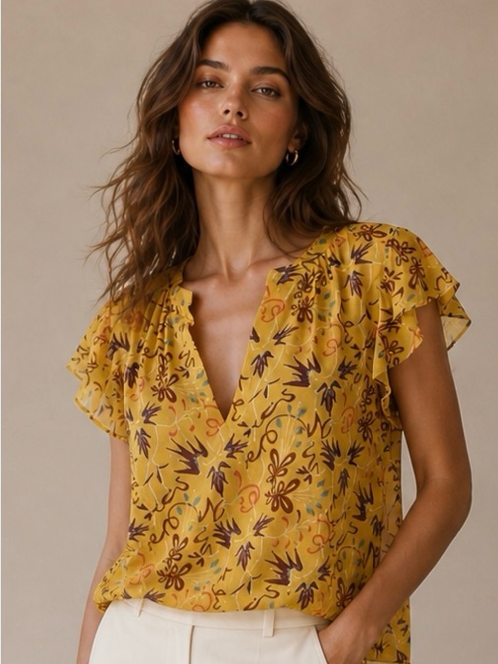 A.L.C. 100% Silk Birds of Paradise Ruffle Sleeves Blouse NWT Size 4.